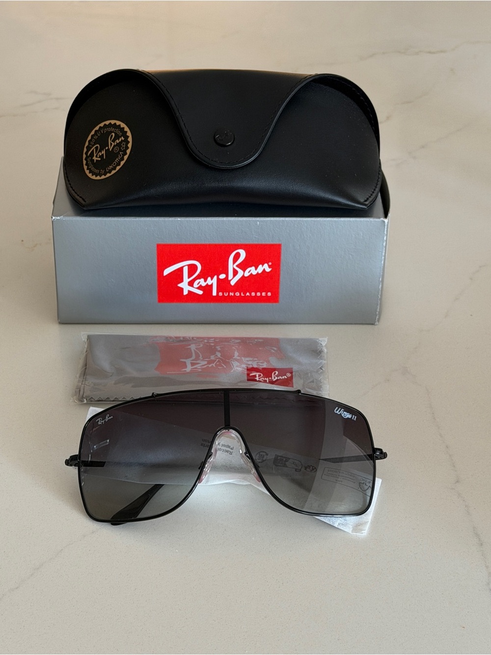 Ray Ban ORB3697 WINGS II Black Sunglasses with Grey Gradient lenses